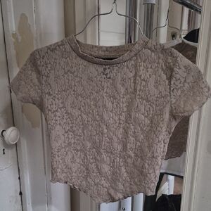 refuge Taupe Lace Crop Tee